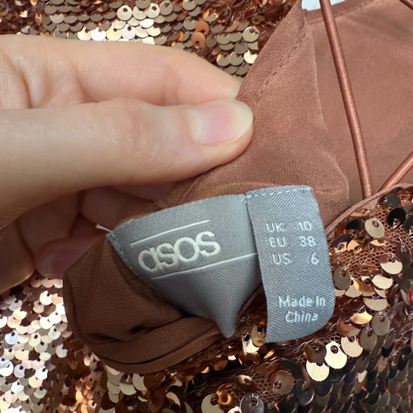 Asos Metallic Copper Sequin Mini Shift Dress size 6 - Picture 6 of 8
